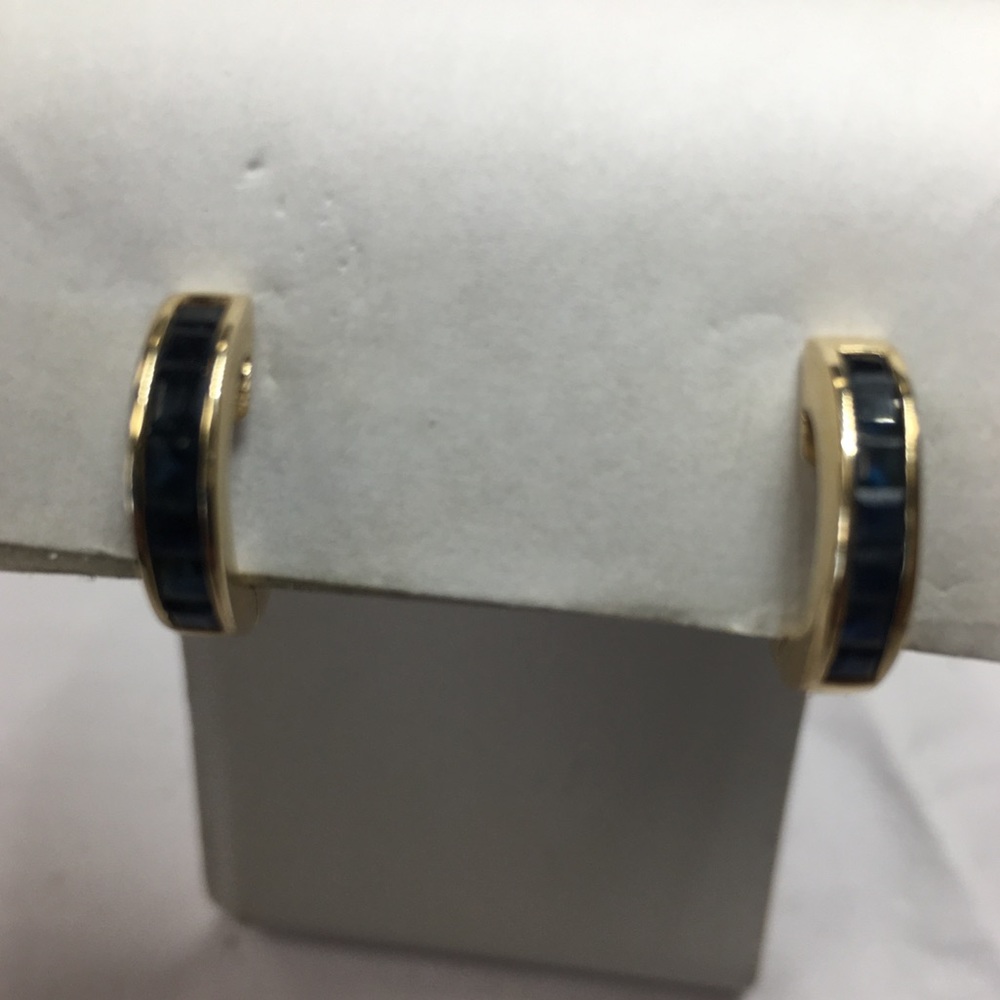 10K gold blue sapphire hoop earrings